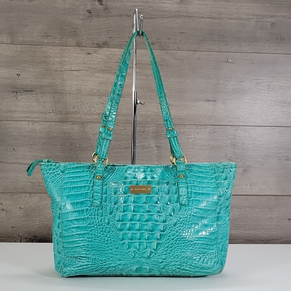 Brahmin Handbags - "Brahmin Bright Teal Croc-Embossed Tote Shoulder Bag